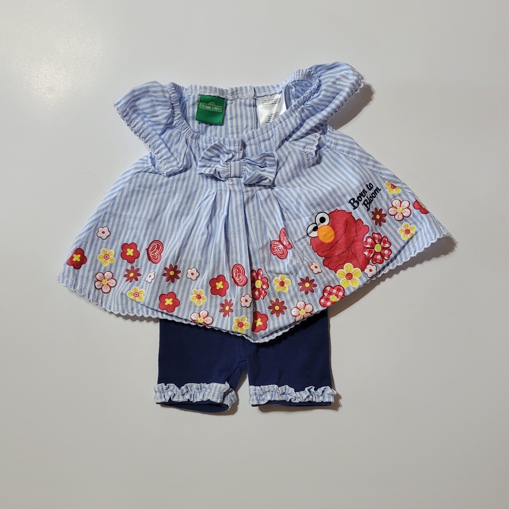Sesame Street Elmo Baby Girl Outfit Set Newborn Tunic Top & Shorts